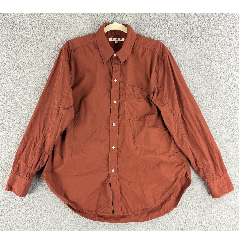 AMO Button Down Shirt Womens S Rust Cotton Long Sleeve Pocket Casual Designer